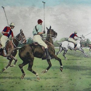 "Polo-Getting Away With the Ball" by George Wright, etching restrike, hand-coloured - Kerrisdale Galleries